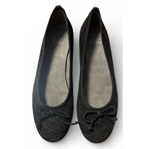 Stuart Weitzman Made in Italy Black Suede Flats Ballet Stitch Bow Shoes Sz 9.5 M